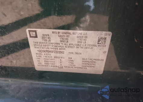 2015 Chevrolet Silverado 1500 Wt from USA, damaged, VIN 1GCVKPEH5FZ222562